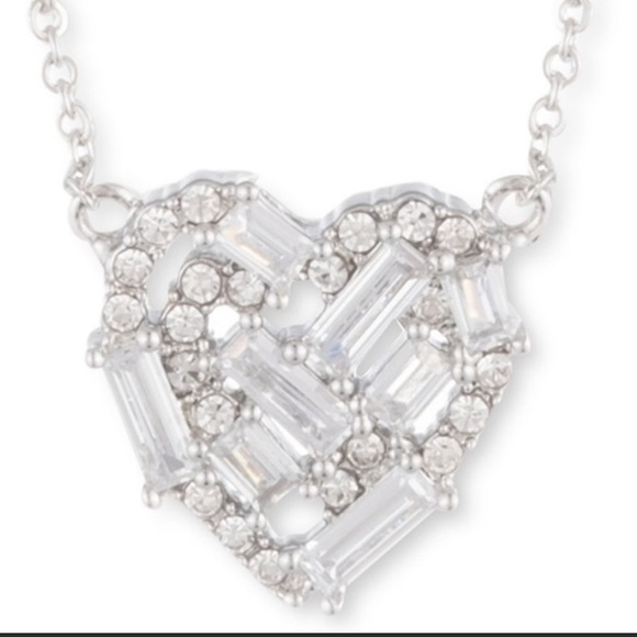 GIVENCHY Silver Pave Round Baguette CZ Crystal Heart Pendant Necklace - Picture 4 of 9